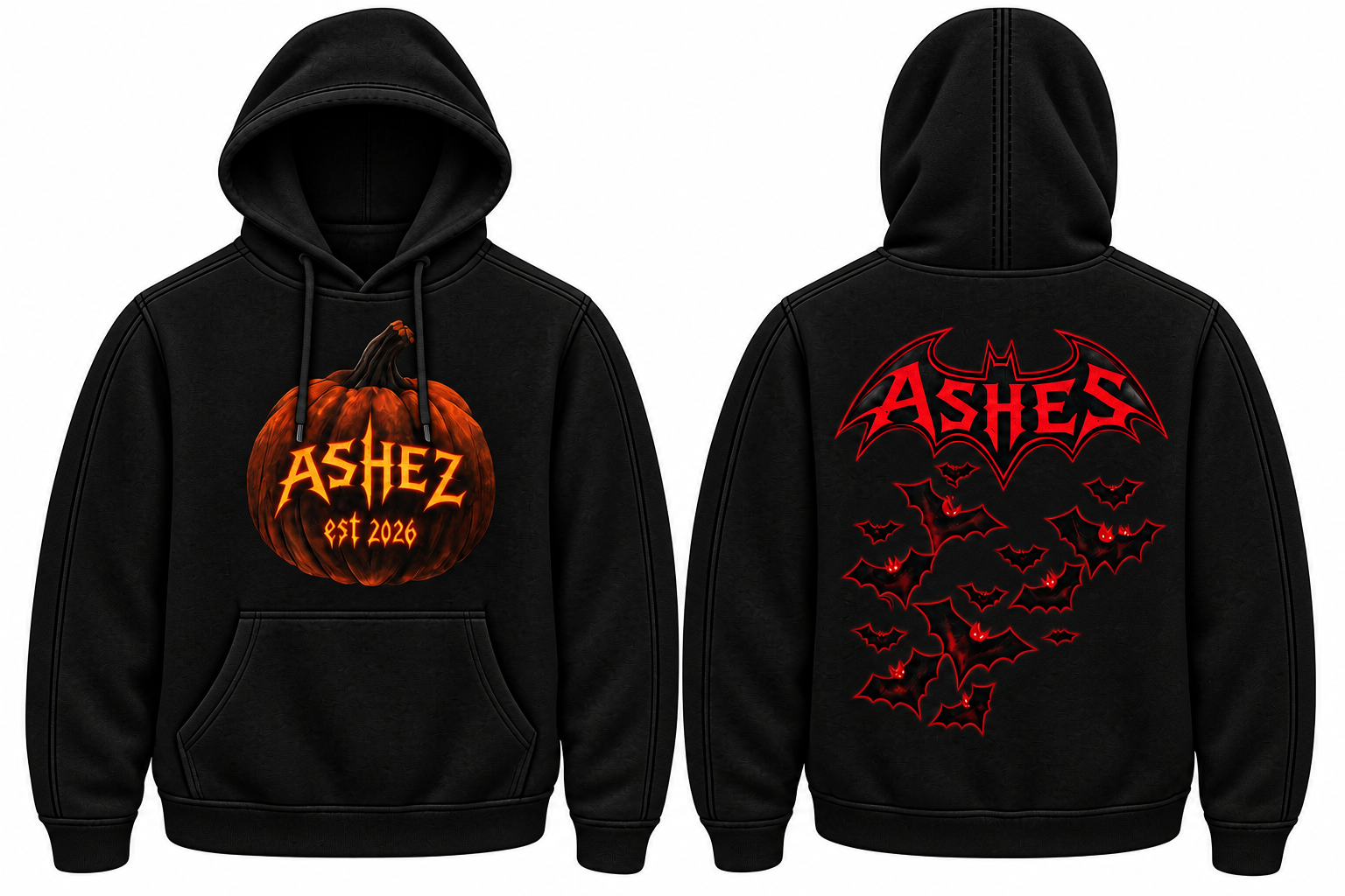 Project #004 black Halloween hoodie, front and back