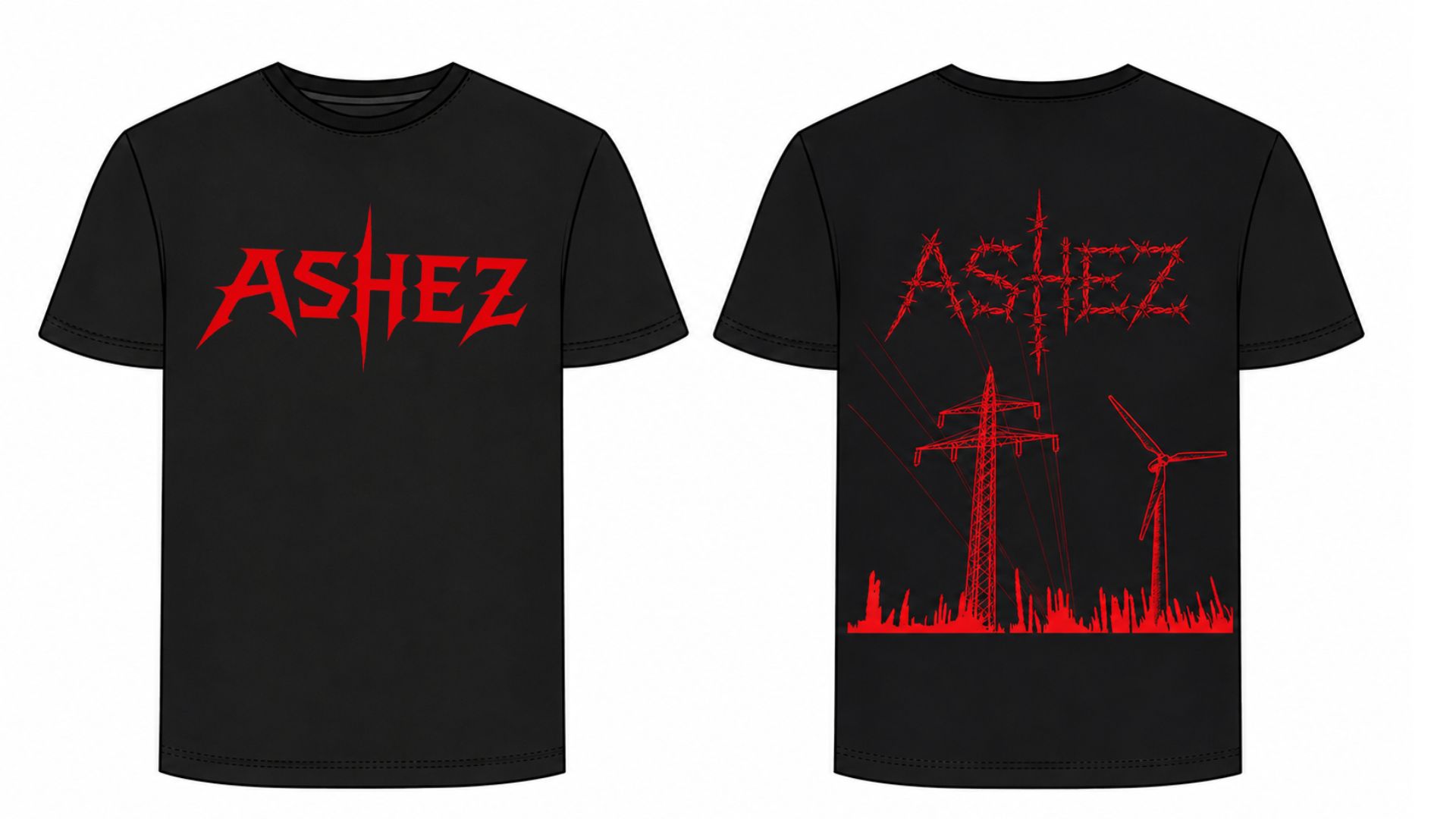 Ashez "The Power Still Runs Through the Fields" shirt in Black, front and back