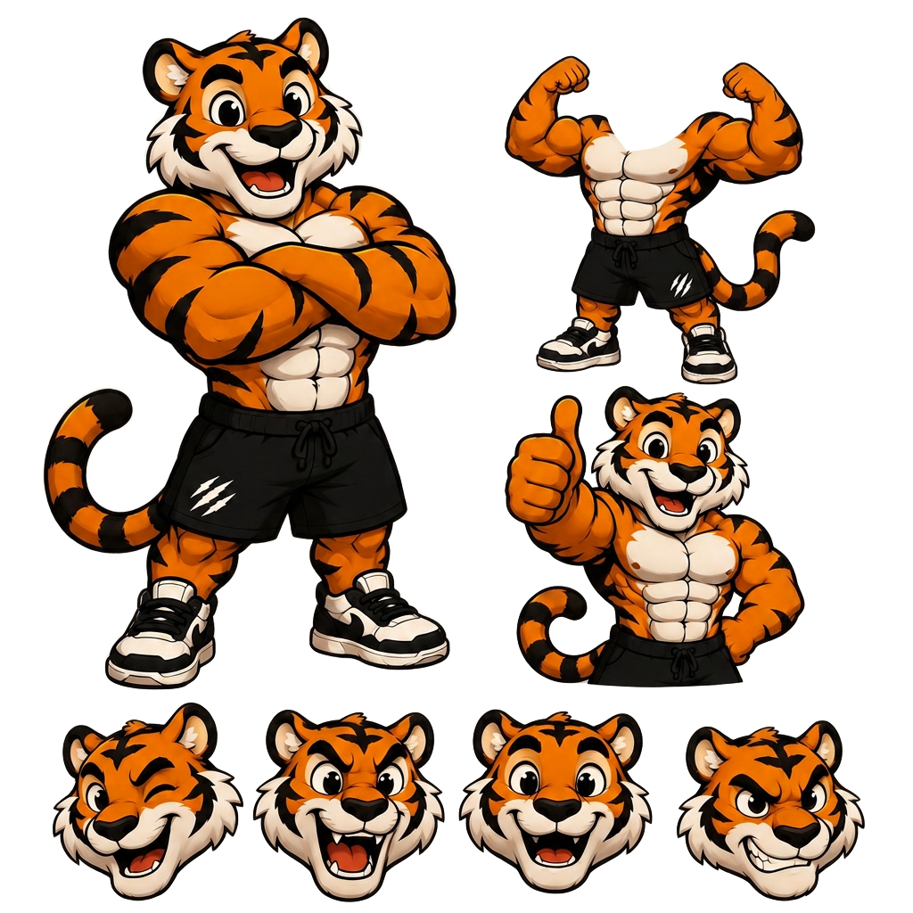 Ashy the Tiger standing with his arms crossed